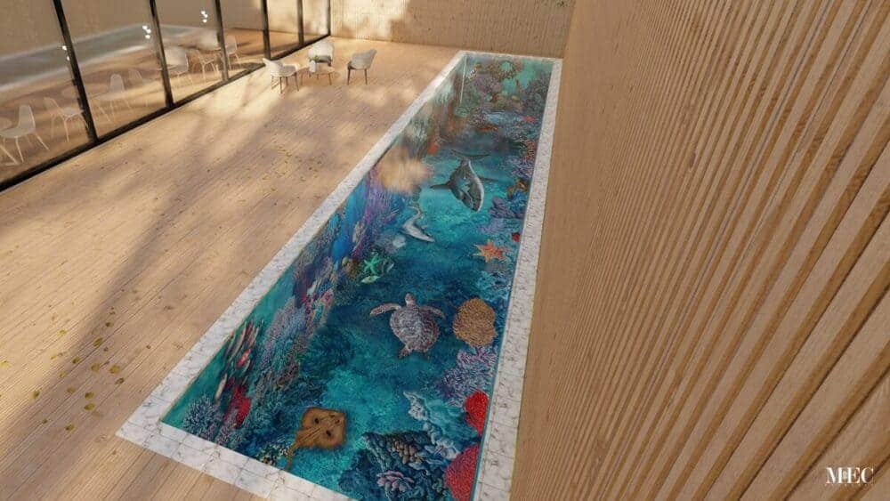 underwater mosaic scene sea life pool tile 3D render