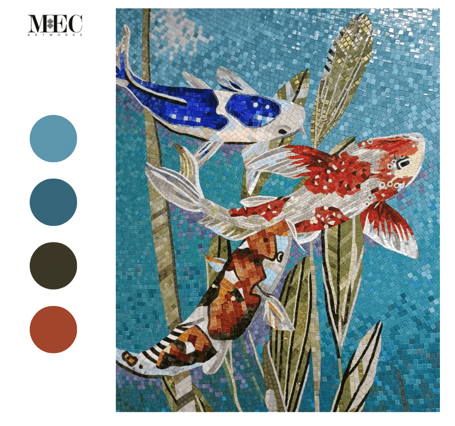 koi fish outdoor wall mosaic art color theme presentation