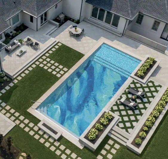 rectangular outdoor swimming pool. mosaics for fully tiled pools