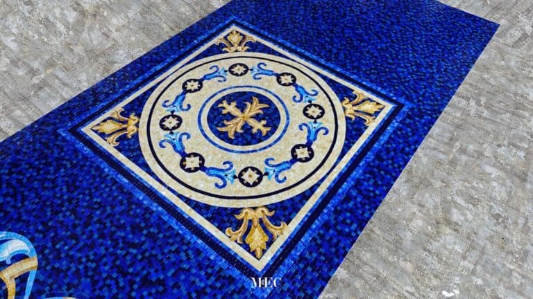 square motif with medallion for Versace pool workshop completed