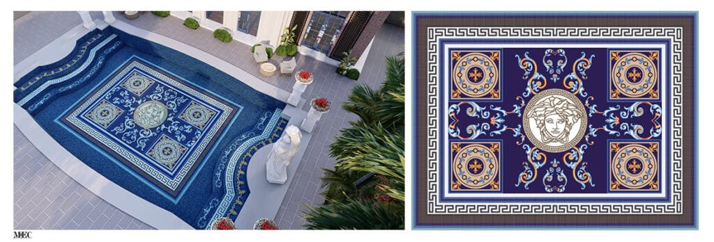 Versace pool render and design collage image