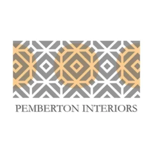 Pemberton Interiors logo with geometric orange and gray pattern symbolizing modern, elegant interior design branding.