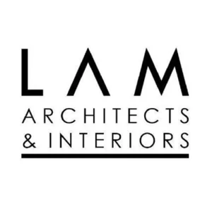 LAM Architects & Interiors logo in bold black text, showcasing minimal, geometric architectural design aesthetics.