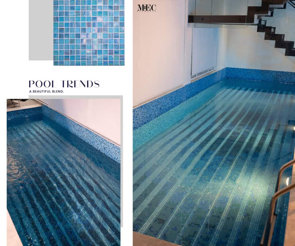 linear pool mosaic design blue lines