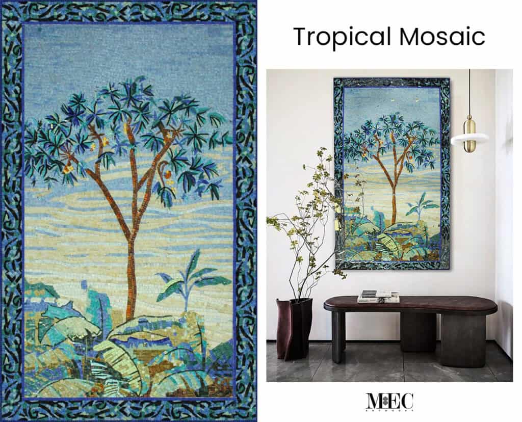 tropical mosaic palm tree and branches tile art