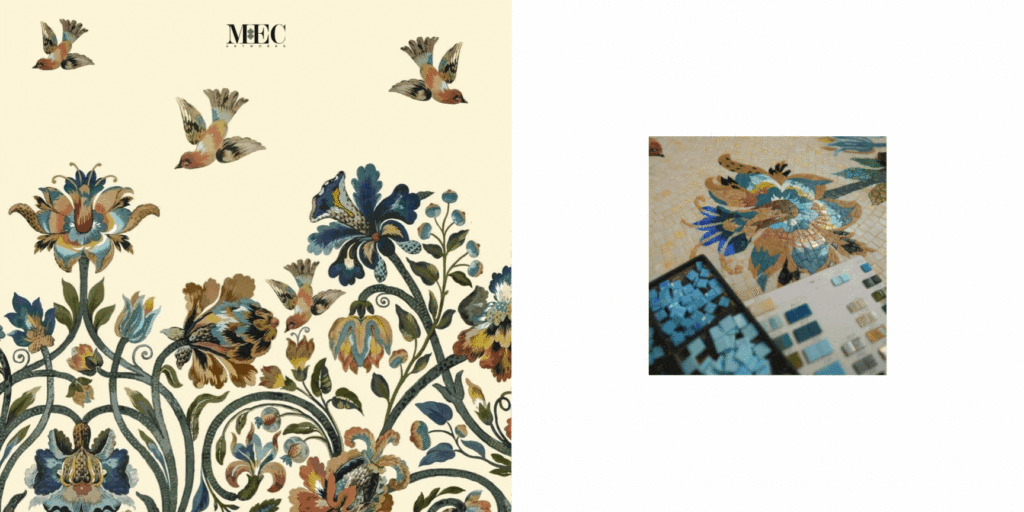 flower branches in mosaic tile art