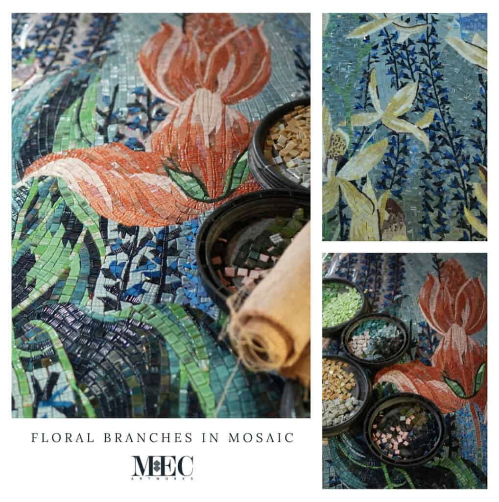 floral branches in mosaic tile