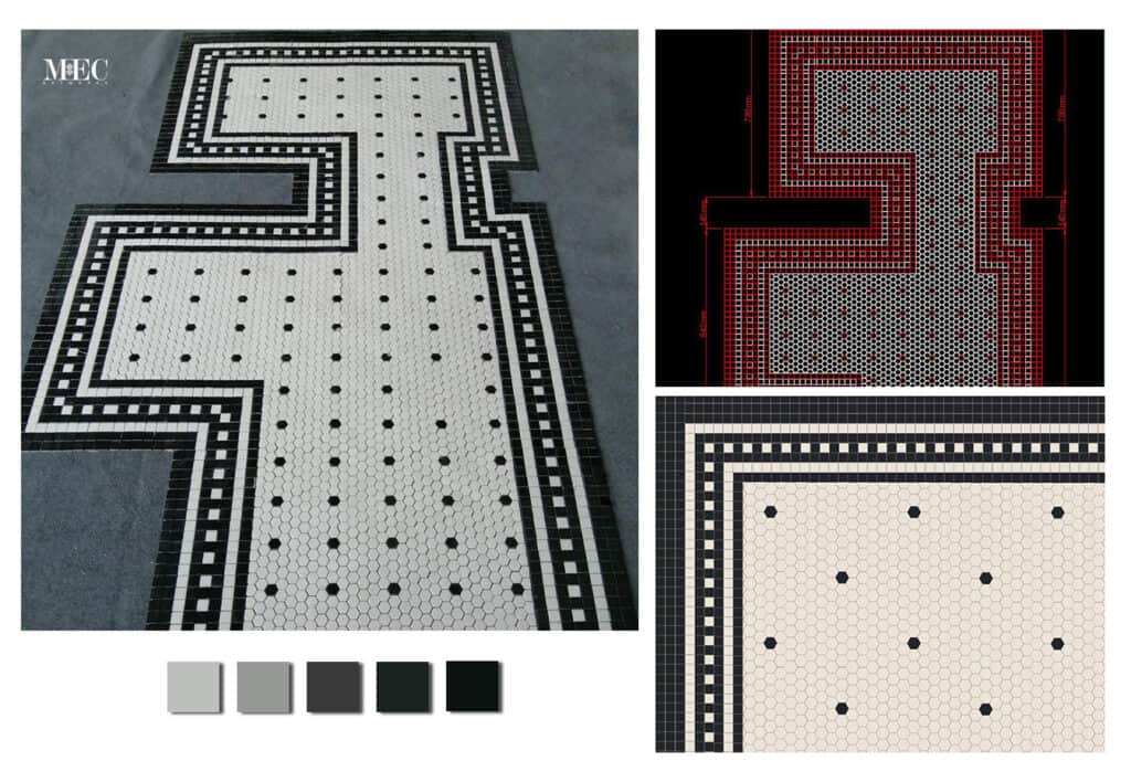 black and white mosaic artful penny tile marble