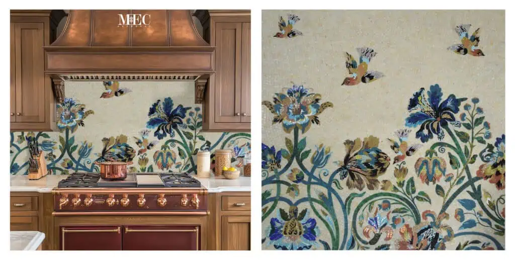 botanical floral kitchen mosaic backsplash