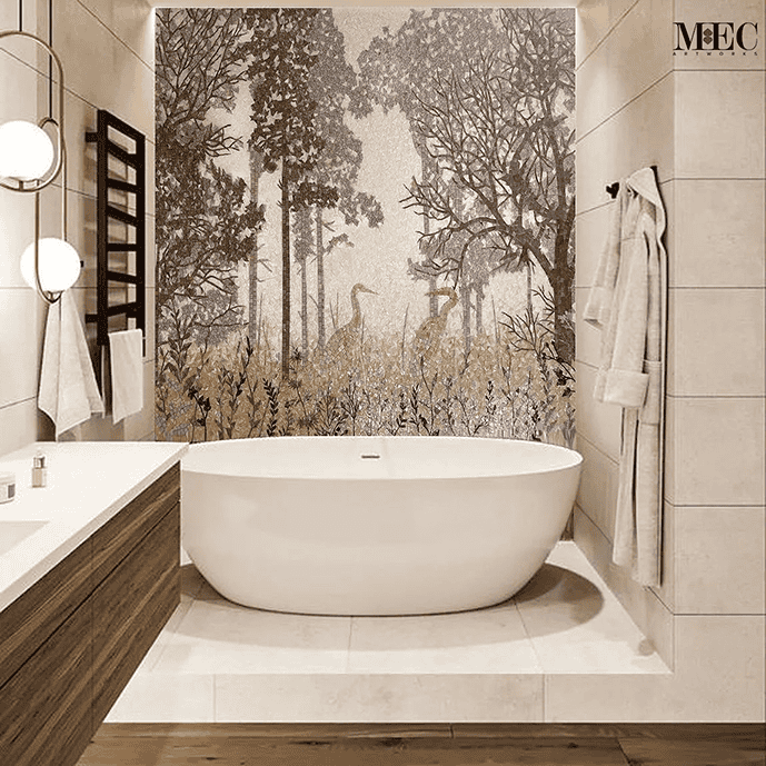 misty forest mosaic backsplash