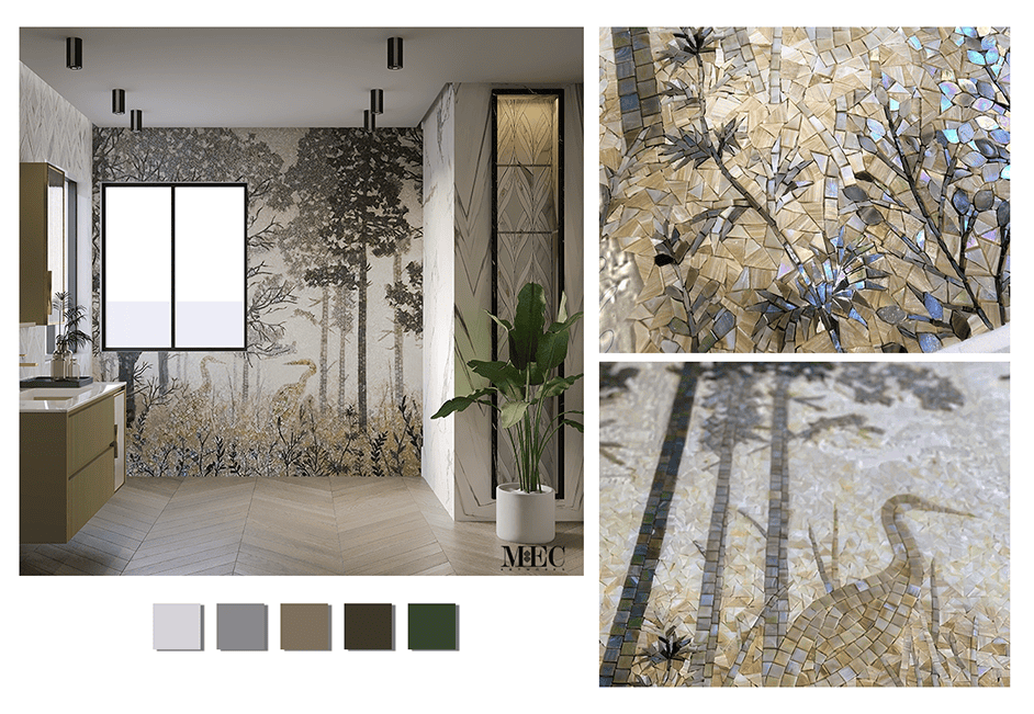 misty forest heron mural banner