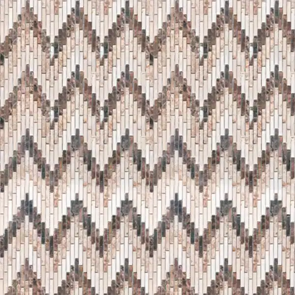 Dynamic Zig-Zag Marble Mosaic Modern plaid marble mosaic tile with zig-zag chevron design in neutral earth tones, perfect for kitchen backsplashes, bathrooms, and feature walls.