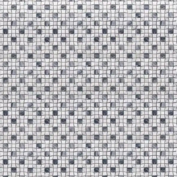 Earth Tone Grid Marble Mosaic marble mosaic tile with small curved square pieces in shades of white and grey, creating a natural, organic texture with modern elegance.