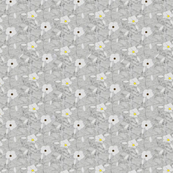 Fiora Marble Blossom Mosaic marble mosaic featuring white flower motifs with yellow and brown centers, creating an elegant and delicate floral pattern.