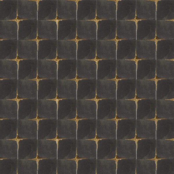 Nero Gold Grid Marble Mosaic Black marble mosaic featuring square tiles with golden accent joints, creating a luxurious geometric pattern with a modern edge