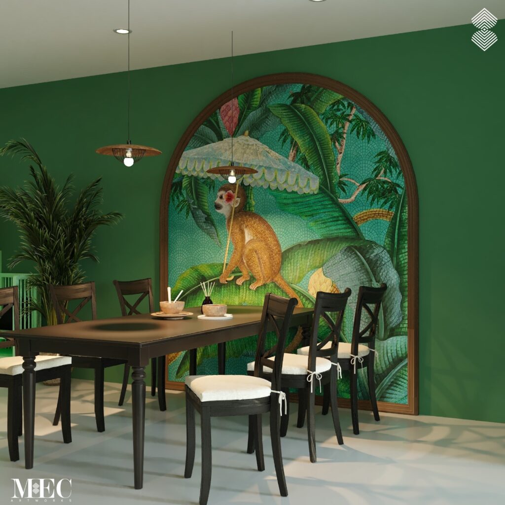 nature-inspired mosaic patterns for living and dinning room