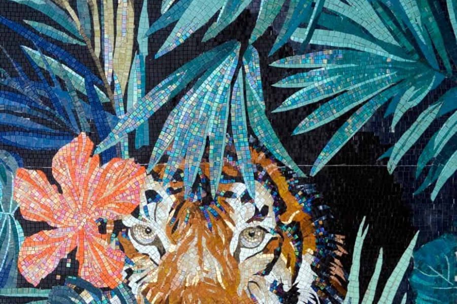 Tiger Mural glass mosaic artwork handcut tile