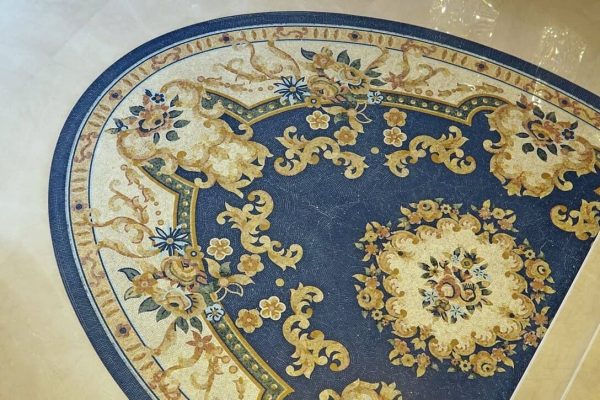 blue marble mosaic rug floral crema marfil oval stair landing