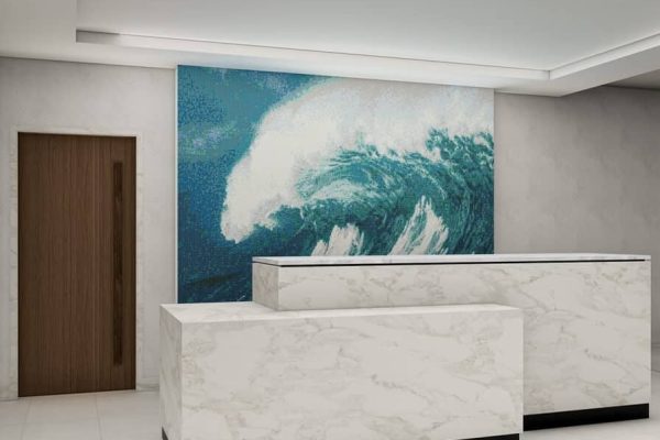 reception area front desk PIXL wave mosaic mural